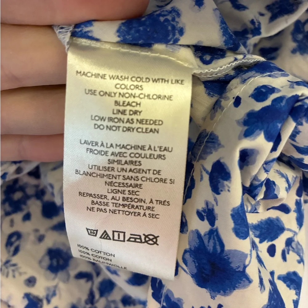 NWT Anthropologie Maeve Leandra Shirred Yoke Shirt Blue White Floral Cotton XL - Picture 10 of 11